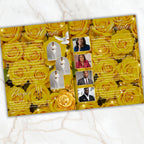 08 Pages Yellow Glitter Roses Funeral Program Template, Bi-Fold Funeral Program, In Loving Memory, Obituary Celebration Of Life Program - Editable Memorial Canva Template