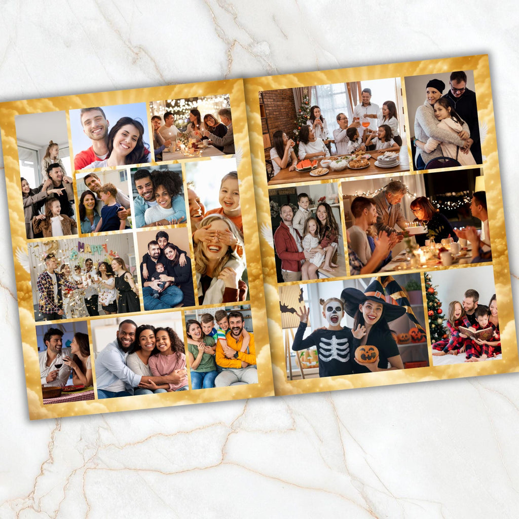 08 Pages Yellow Heaven Background Funeral Program Template, Bi-Fold Funeral Program, In Loving Memory, Obituary Celebration Of Life Program - Editable Memorial Canva Template