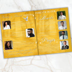 08 Pages Yellow Heaven Gate Funeral Program Template, Bi-Fold Funeral Program, In Loving Memory, Obituary Celebration Of Life Program - Editable Memorial Canva Template