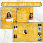 08 Pages Yellow Heaven Gate Funeral Program Template, Bi-Fold Funeral Program, In Loving Memory, Obituary Celebration Of Life Program - Editable Memorial Canva Template