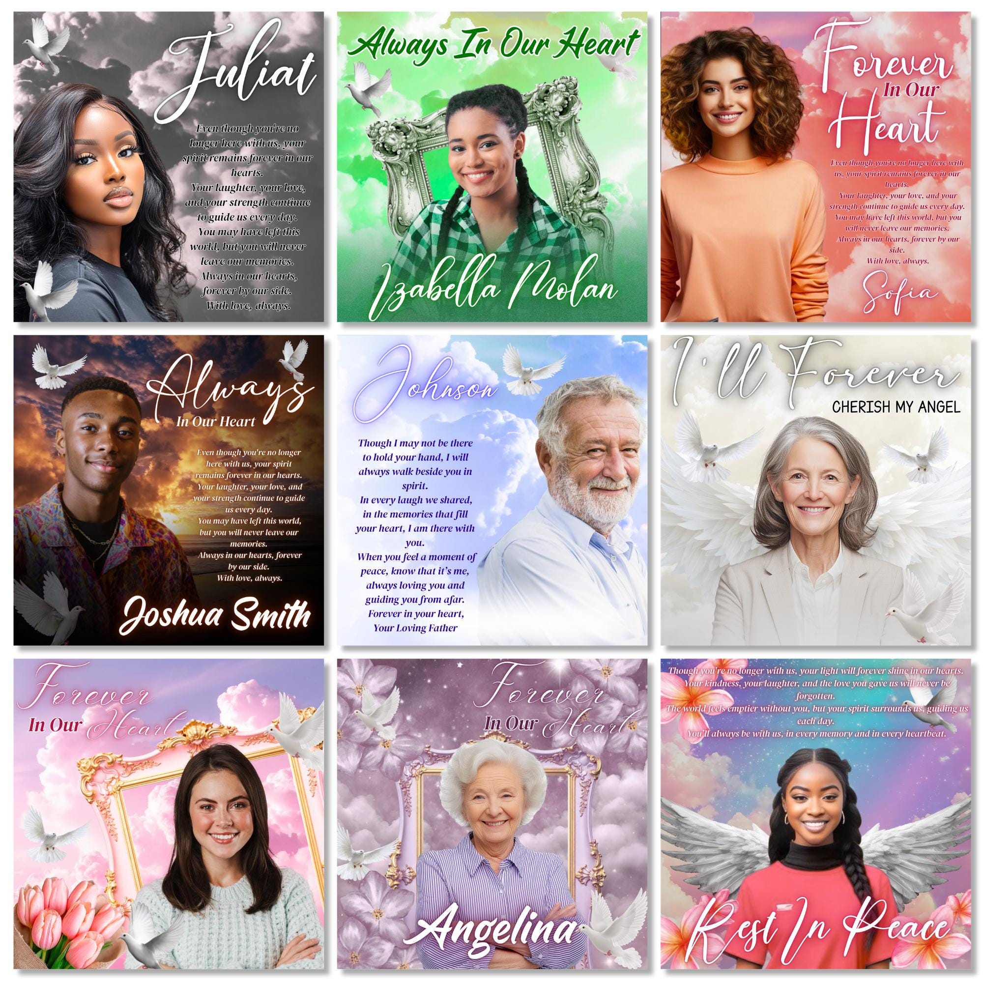 10 Memorial Pillow Sublimation Canva Editable Template, Forever In Our Heart Template, In Loving Memory, Always In Our Heart Pillow Design - Editable Memorial Canva Template