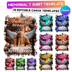 10 Happy Heavenly Bithday T Shirt Canva Editable Templates, In Loving Memory Templates, Memorial Canva Template, Digital Download - Editable Memorial Canva Template