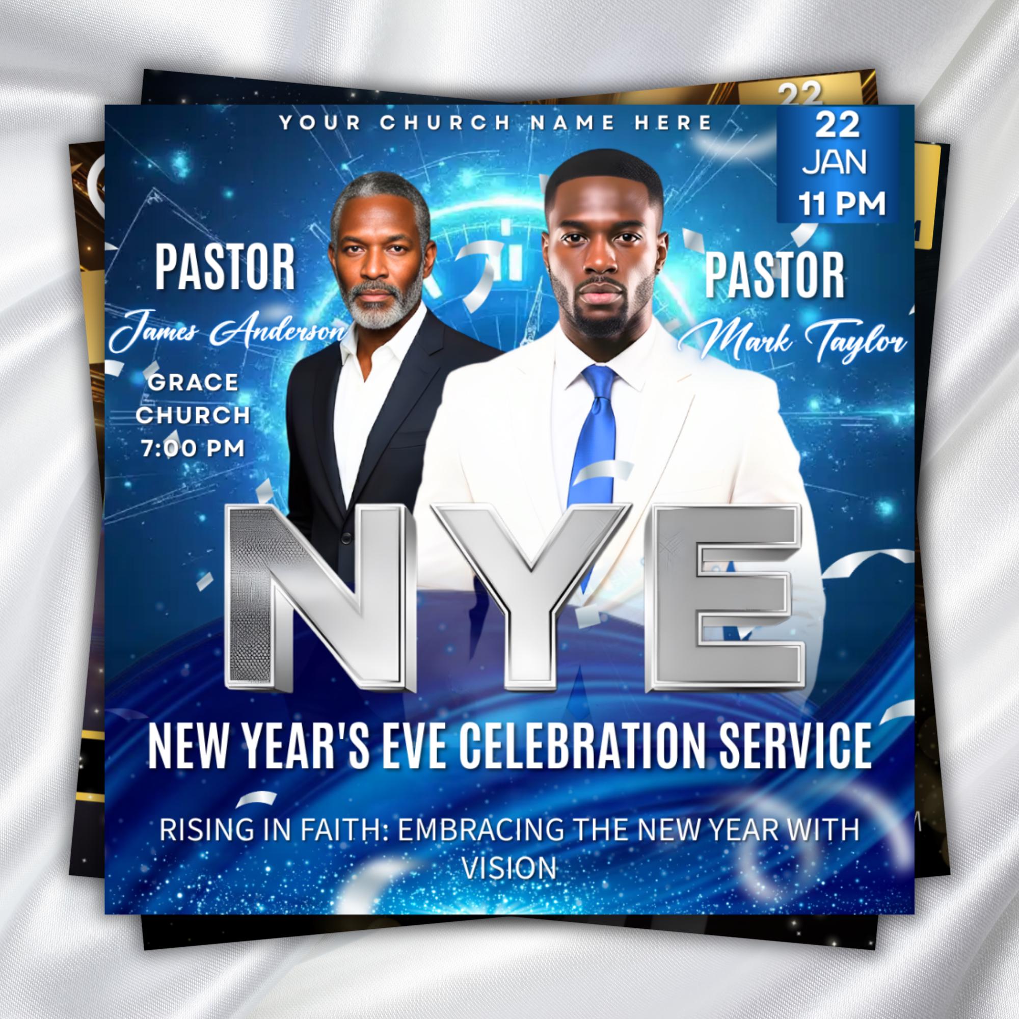 New Year’s Eve Church Flyer Canva Editable Templates, Canva Church Template, NYE Flyer Template, Religious Event Flyer, Praise and Worship - Editable Memorial Canva Template