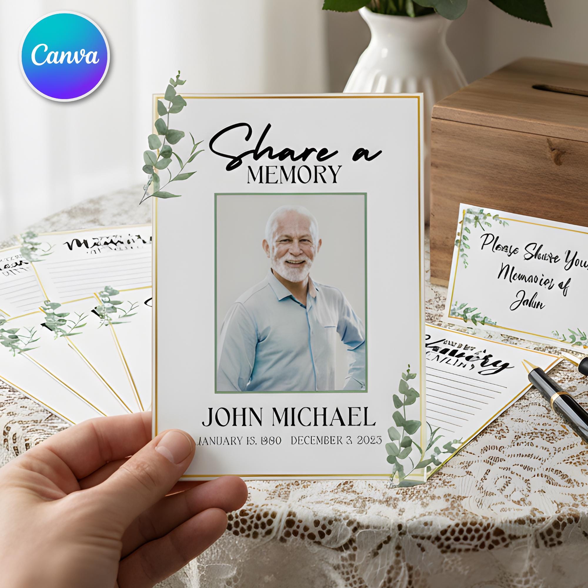 In Loving Memory Funeral Prayer Card Editable Template, Celebration of Life Template, Memorial Prayer Card, Printable Funeral Remembrance - Editable Memorial Canva Template