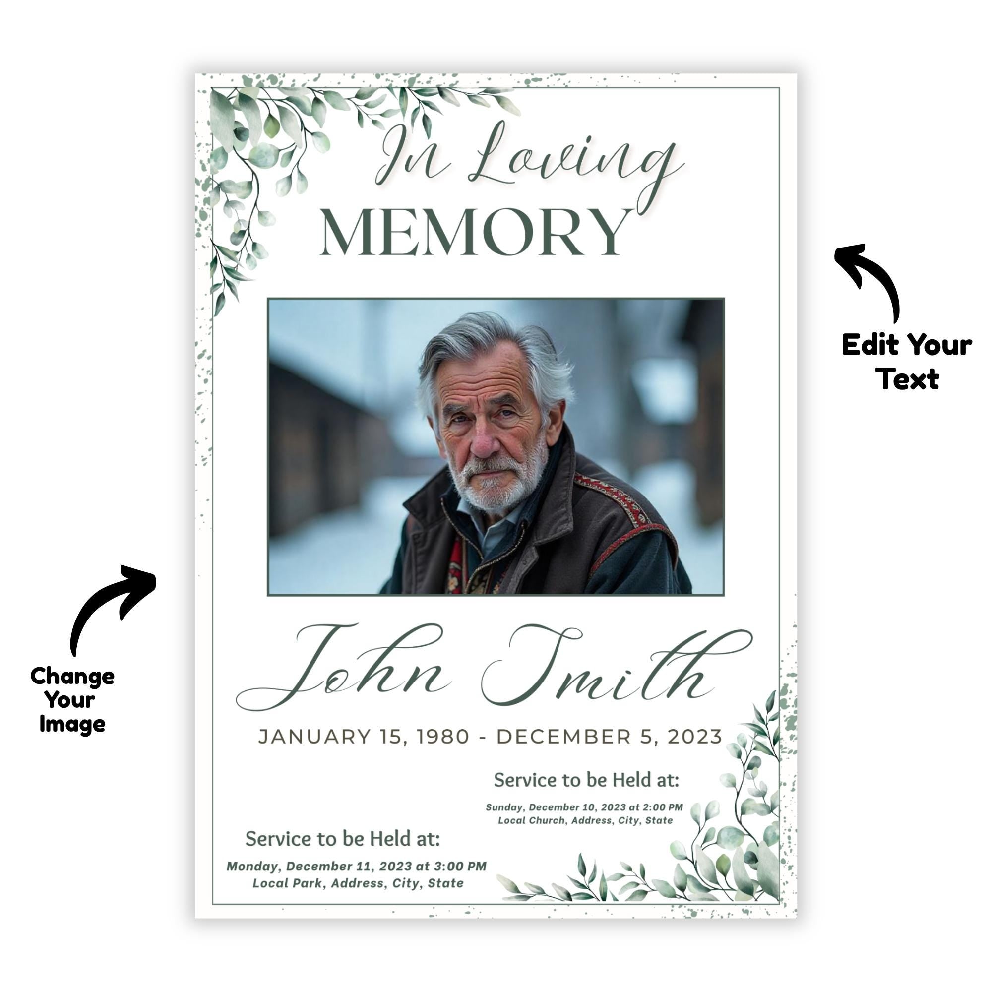 In Loving Memory Funeral Prayer Card Editable Template, Celebration of Life Template, Memorial Prayer Card, Printable Funeral Remembrance - Editable Memorial Canva Template