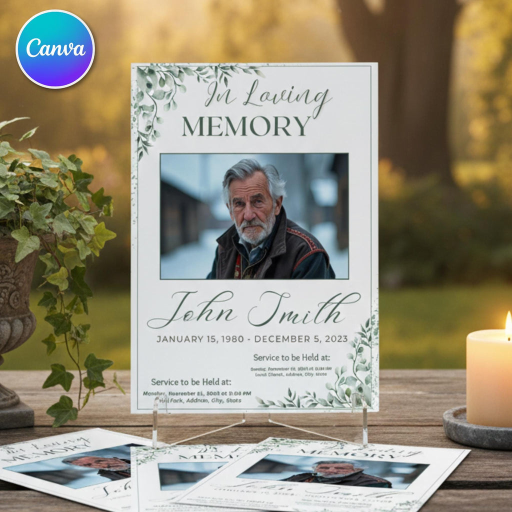 In Loving Memory Funeral Prayer Card Editable Template, Celebration of Life Template, Memorial Prayer Card, Printable Funeral Remembrance - Editable Memorial Canva Template