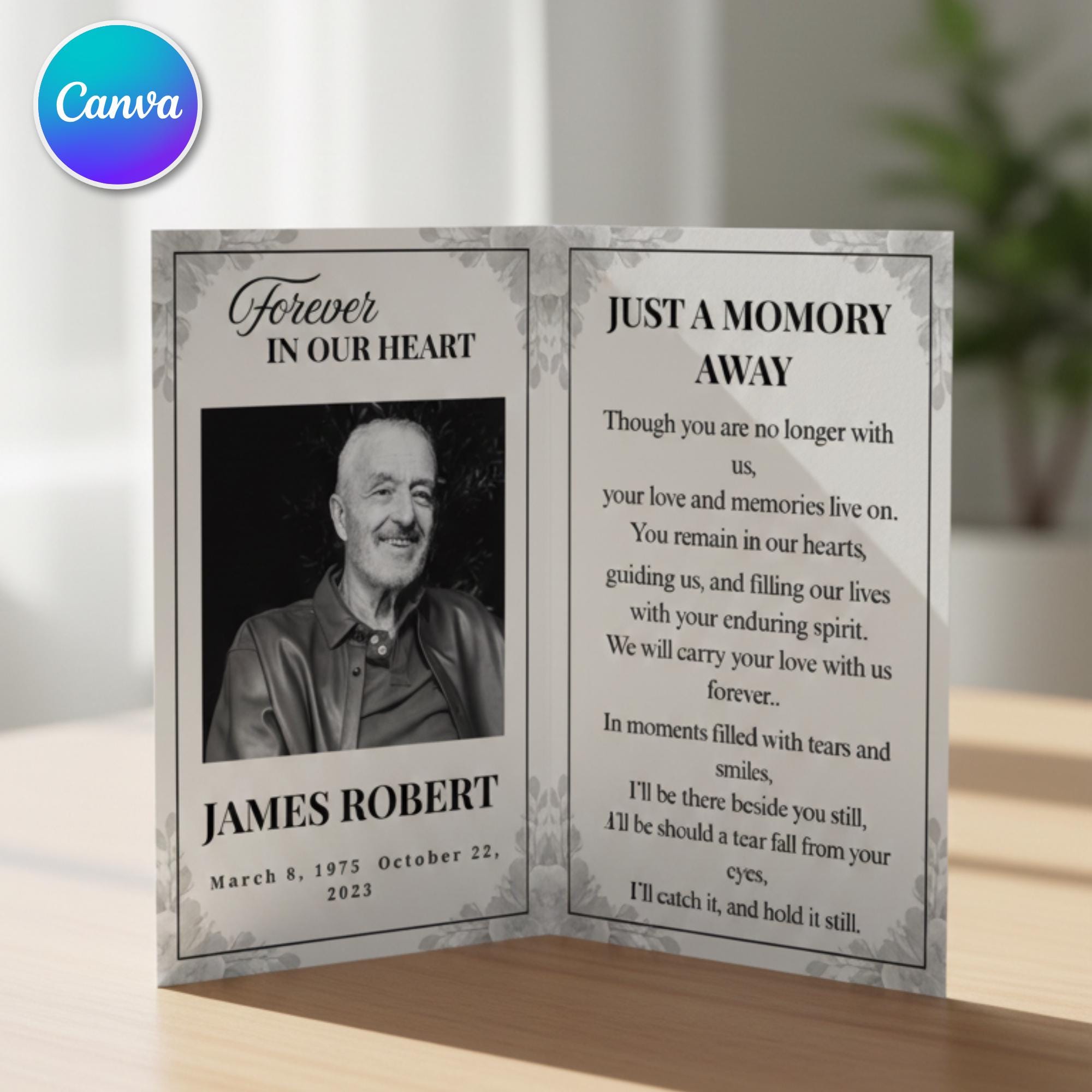 In Loving Memory Funeral Prayer Card Editable Template, Celebration of Life Template, Memorial Prayer Card, Printable Funeral Remembrance - Editable Memorial Canva Template