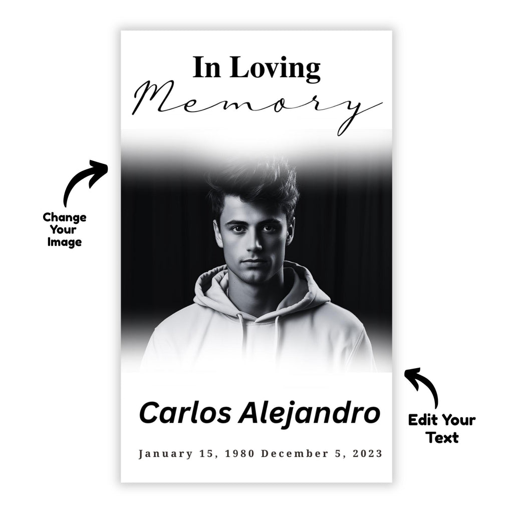 In Loving Memory Funeral Prayer Card Editable Template, Celebration of Life Template, Memorial Prayer Card, Printable Funeral Remembrance - Editable Memorial Canva Template