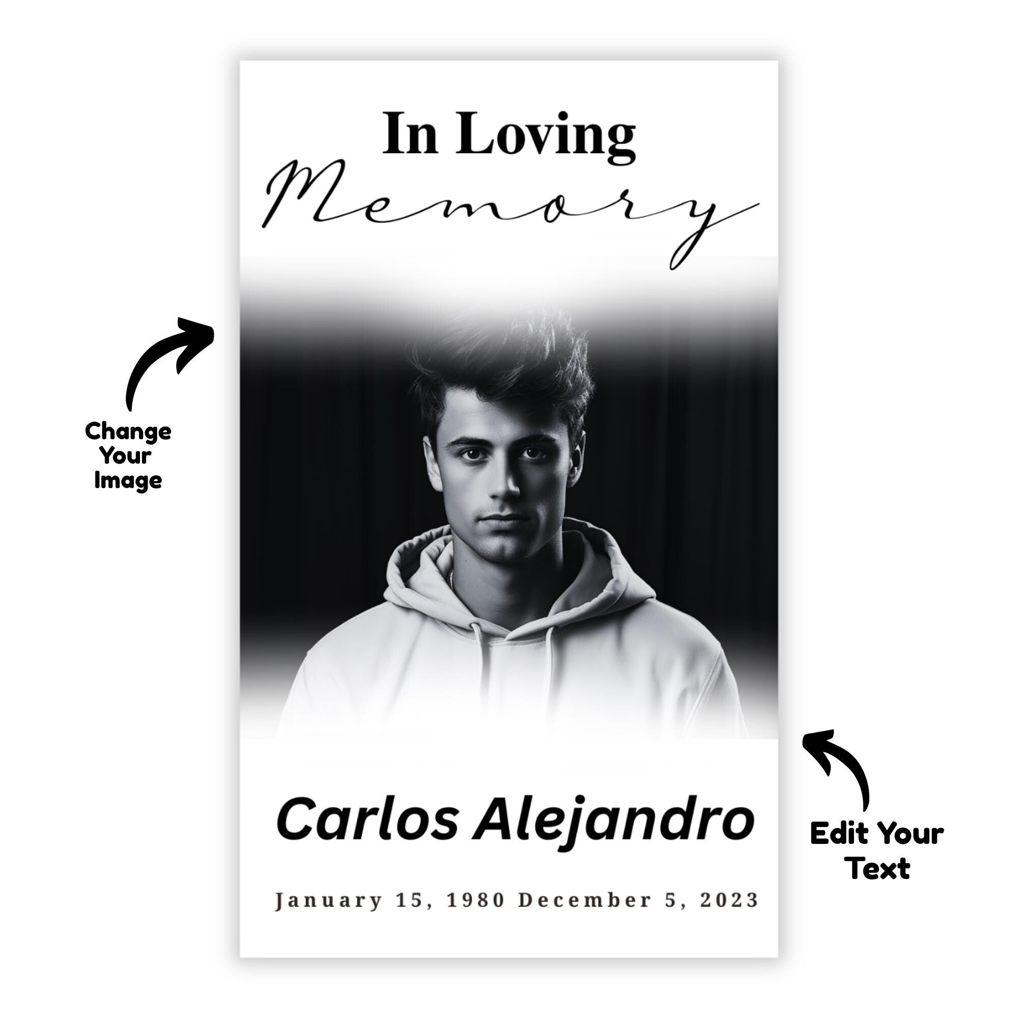 In Loving Memory Funeral Prayer Card Editable Template, Celebration of Life Template, Memorial Prayer Card, Printable Funeral Remembrance - Editable Memorial Canva Template
