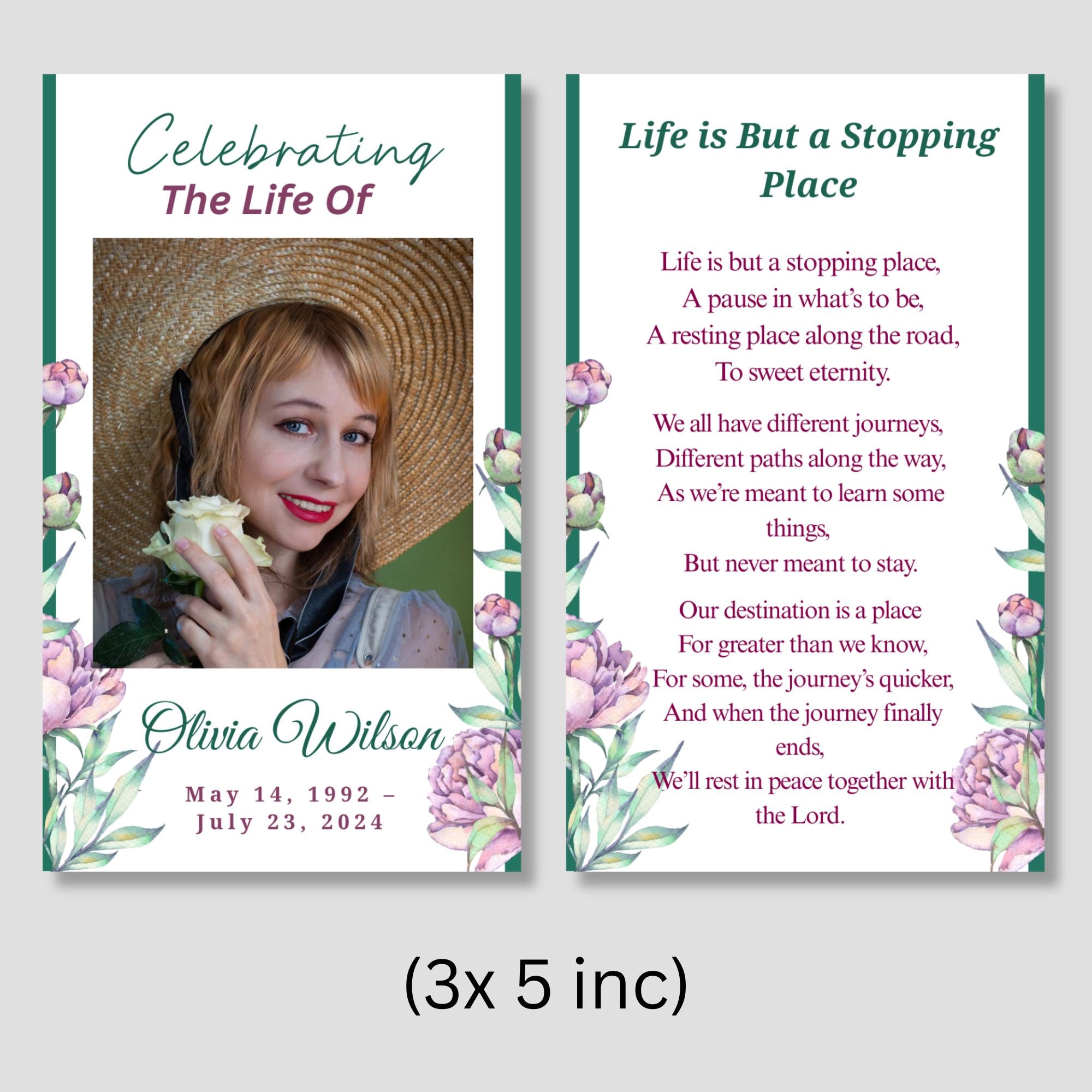 Celebrating The Life Of Prayer Card Template, Celebration of Life Template, Memorial Prayer Card, Printable Funeral Remembrance - Editable Memorial Canva Template
