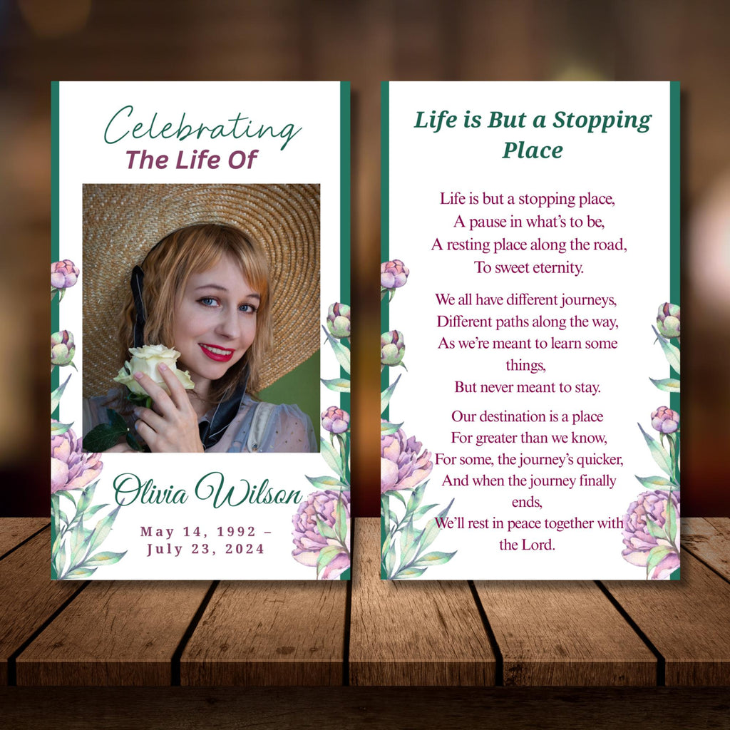 Celebrating The Life Of Prayer Card Template, Celebration of Life Template, Memorial Prayer Card, Printable Funeral Remembrance - Editable Memorial Canva Template