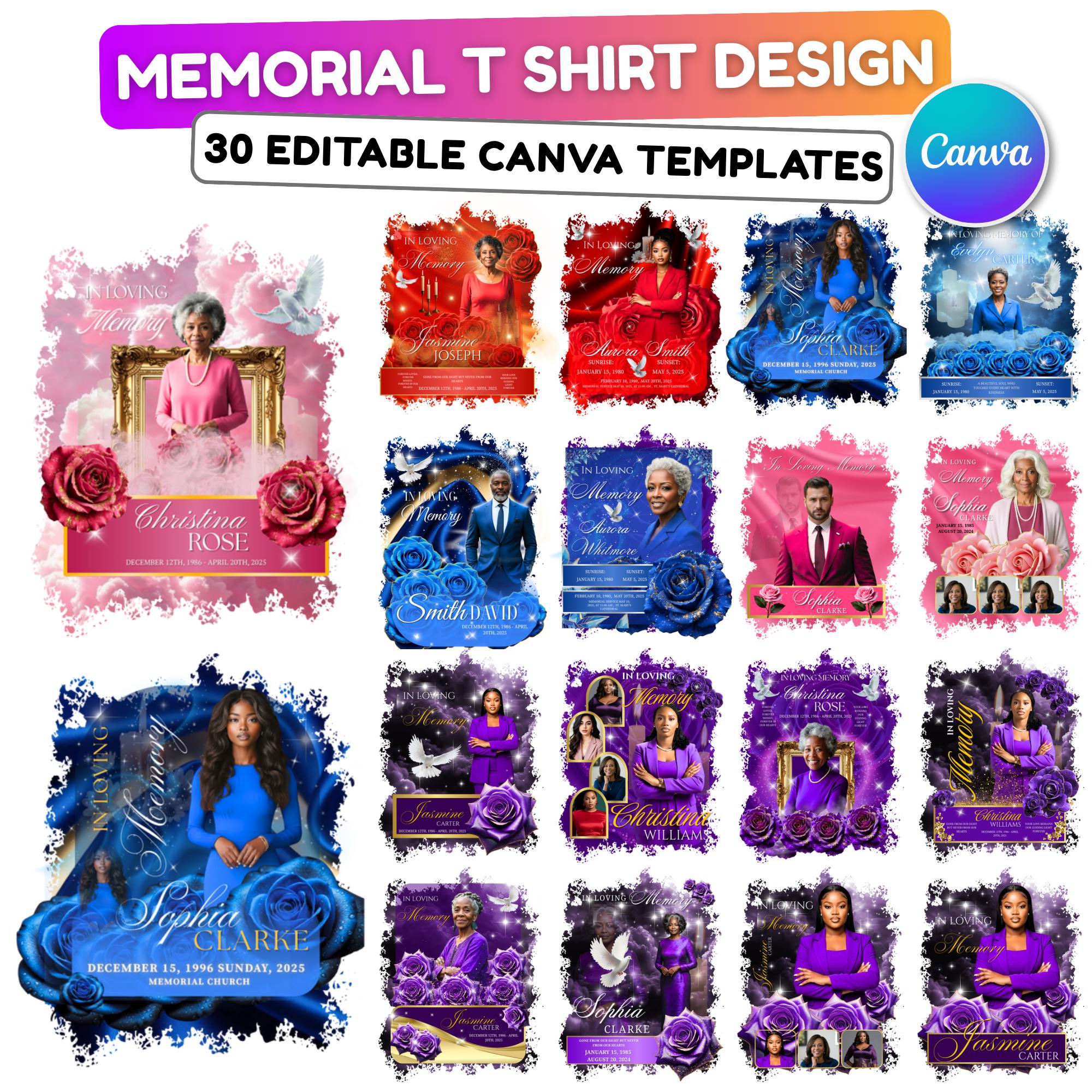 30 In Loving Memory T Shirt Canva Editable Templates, In Loving Memory Templates, Memorial Canva Template, Funeral & Celebration of Life - Editable Memorial Canva Template