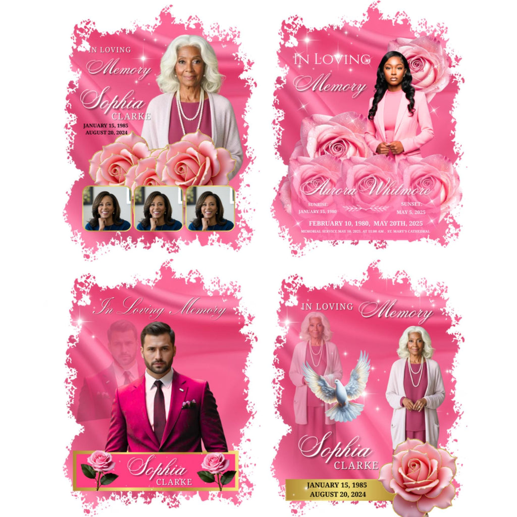 07 In Loving Memory Pink T Shirt Canva Editable Templates, In Loving Memory Template, Memorial Canva Template, Funeral & Celebration of Life - Editable Memorial Canva Template