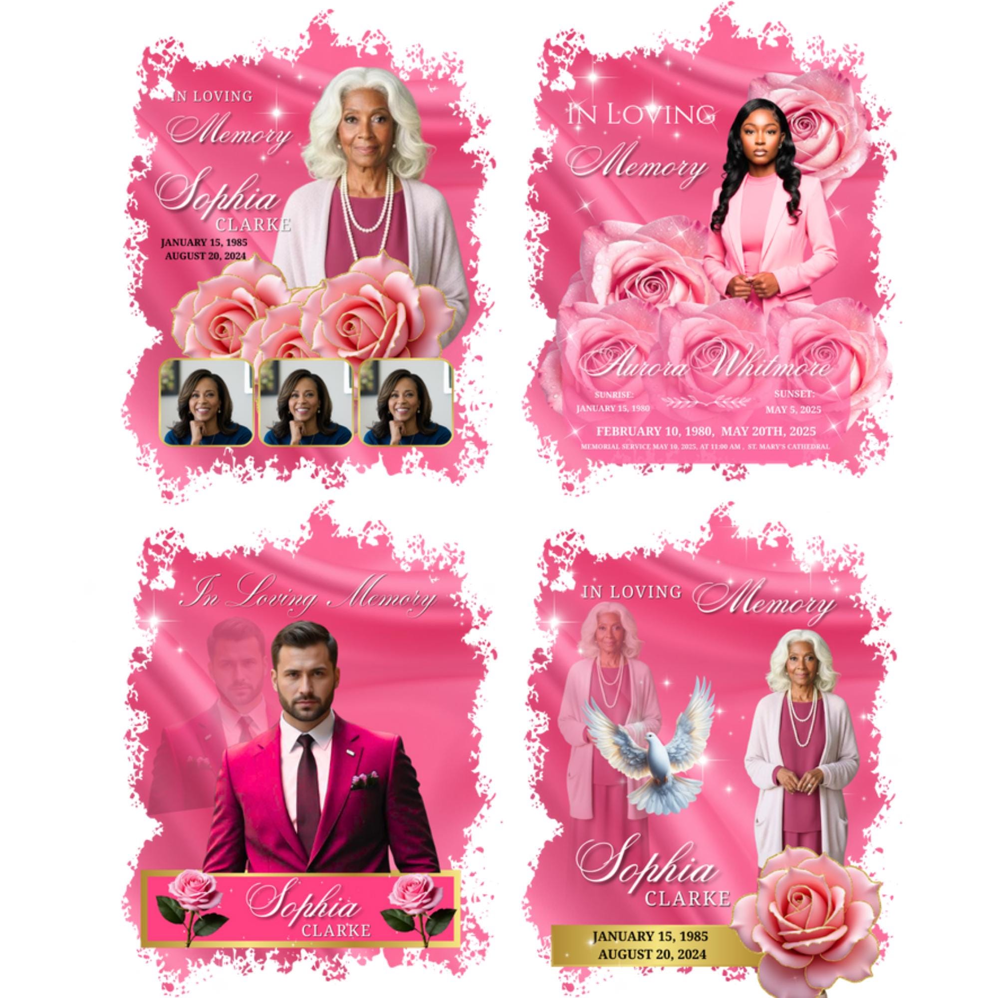 07 In Loving Memory Pink T Shirt Canva Editable Templates, In Loving Memory Template, Memorial Canva Template, Funeral & Celebration of Life - Editable Memorial Canva Template