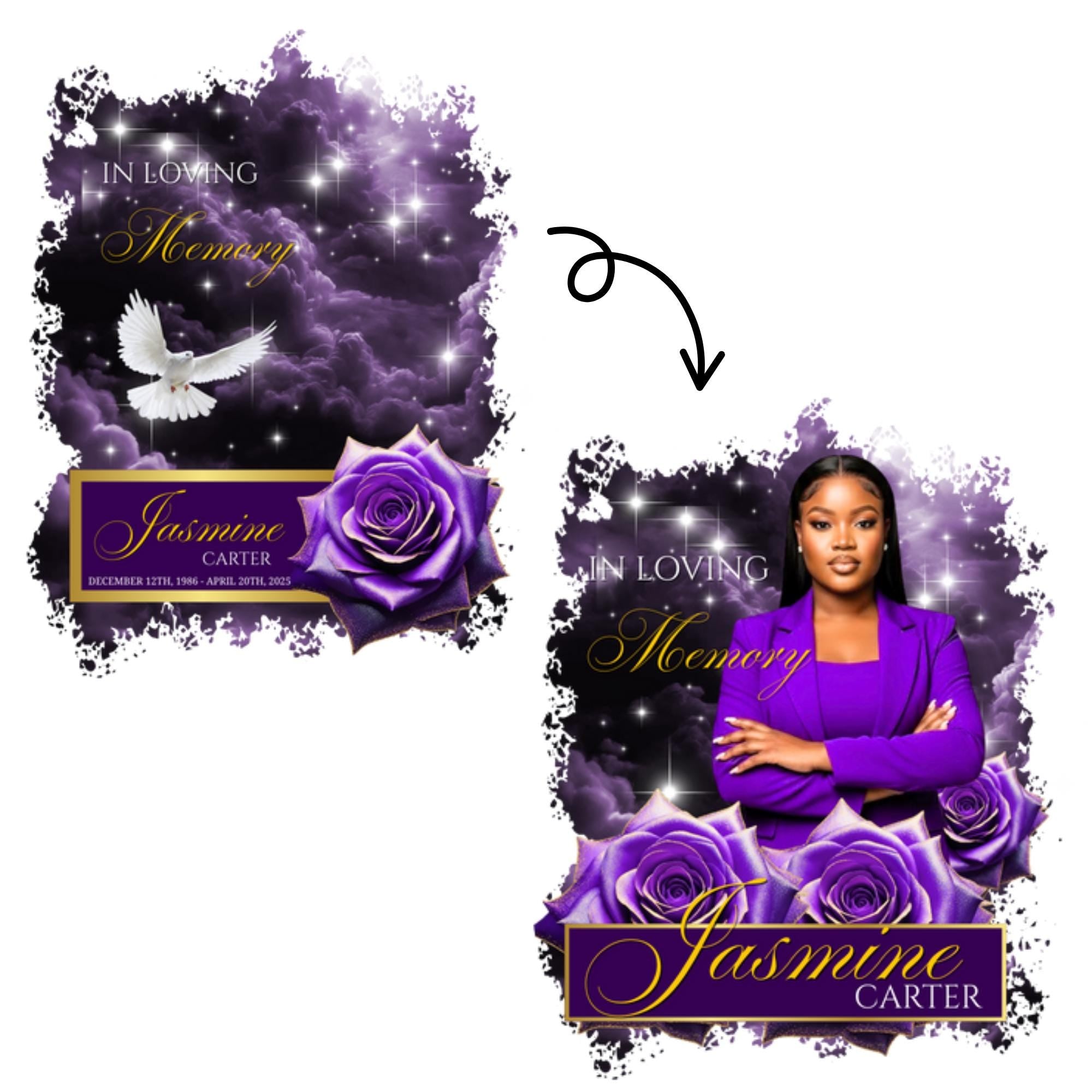 09 In Loving Memory Purple T Shirt Canva Editable Templates, Rest In Peace Template, Memorial Canva Template, Funeral & Celebration of Life - Editable Memorial Canva Template