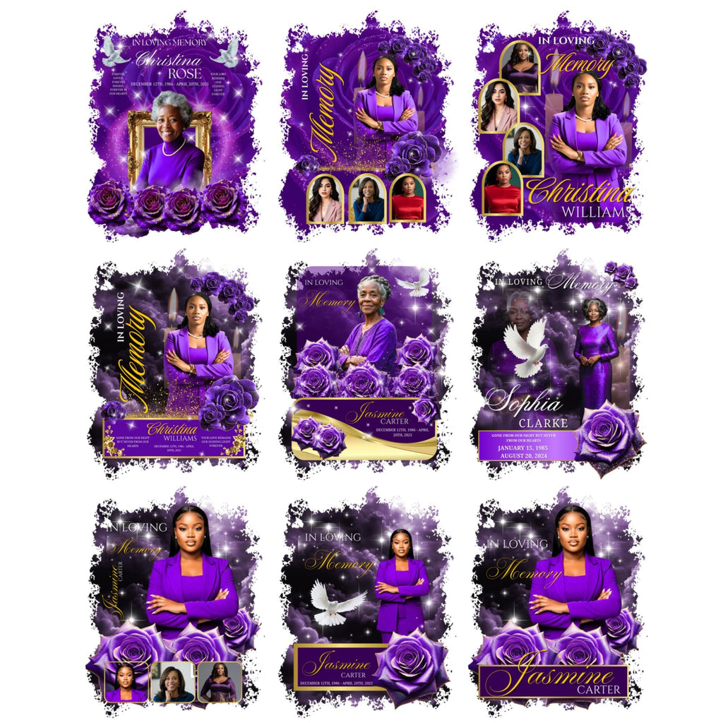 09 In Loving Memory Purple T Shirt Canva Editable Templates, Rest In Peace Template, Memorial Canva Template, Funeral & Celebration of Life - Editable Memorial Canva Template