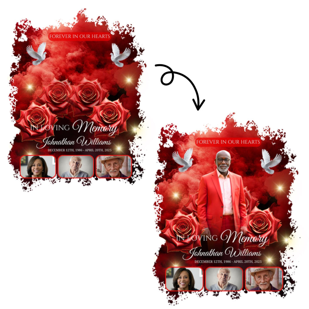 05 In Loving Memory Red T Shirt Canva Editable Templates, In Loving Memory Template, Memorial Canva Template, Funeral & Celebration of Life - Editable Memorial Canva Template