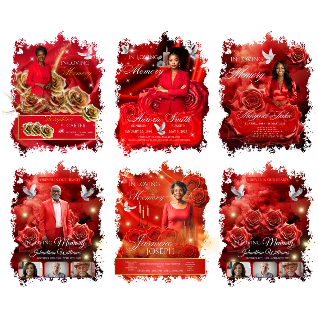 05 In Loving Memory Red T Shirt Canva Editable Templates, In Loving Memory Template, Memorial Canva Template, Funeral & Celebration of Life - Editable Memorial Canva Template