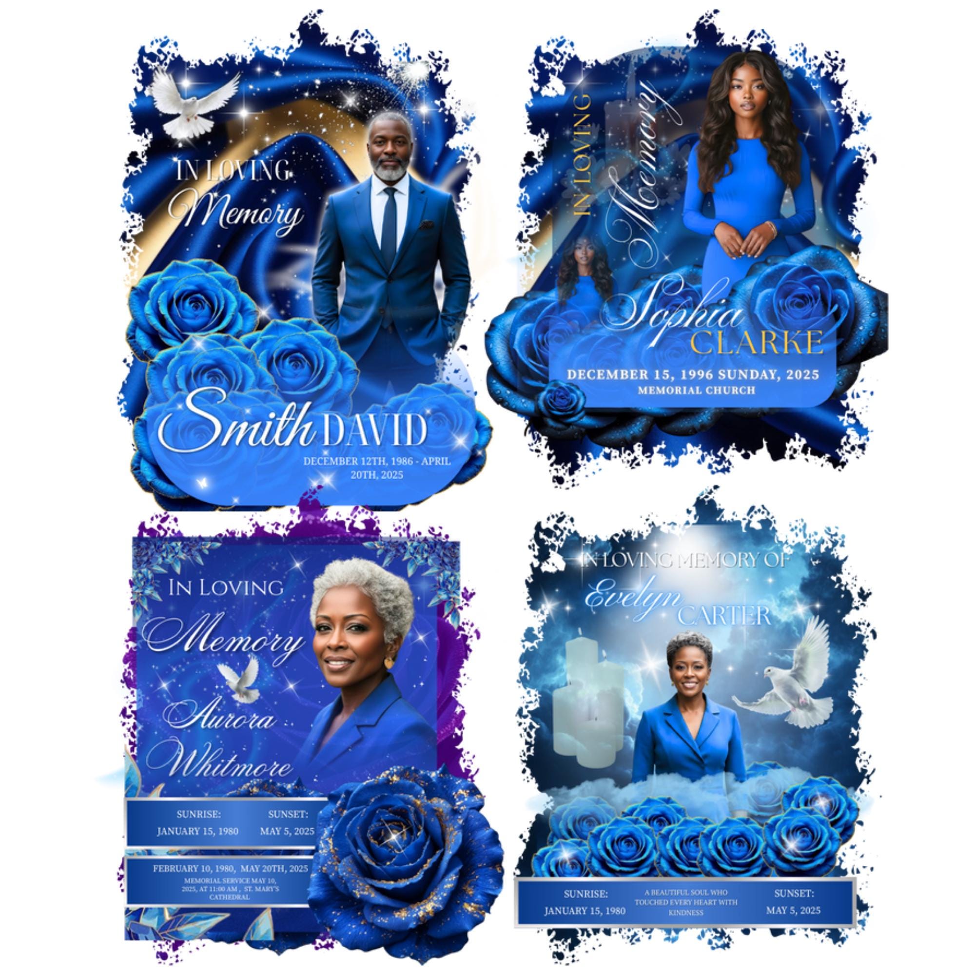 04 In Loving Memory Blue T Shirt Canva Editable Templates, In Loving Memory Template, Memorial Canva Template, Funeral & Celebration of Life - Editable Memorial Canva Template