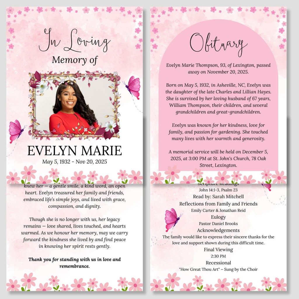 Funeral Invitation Card Canva Editable Template, In Loving Memory Template, Memorial Prayer Card, Printable Funeral Remembrance Card - Editable Memorial Canva Template
