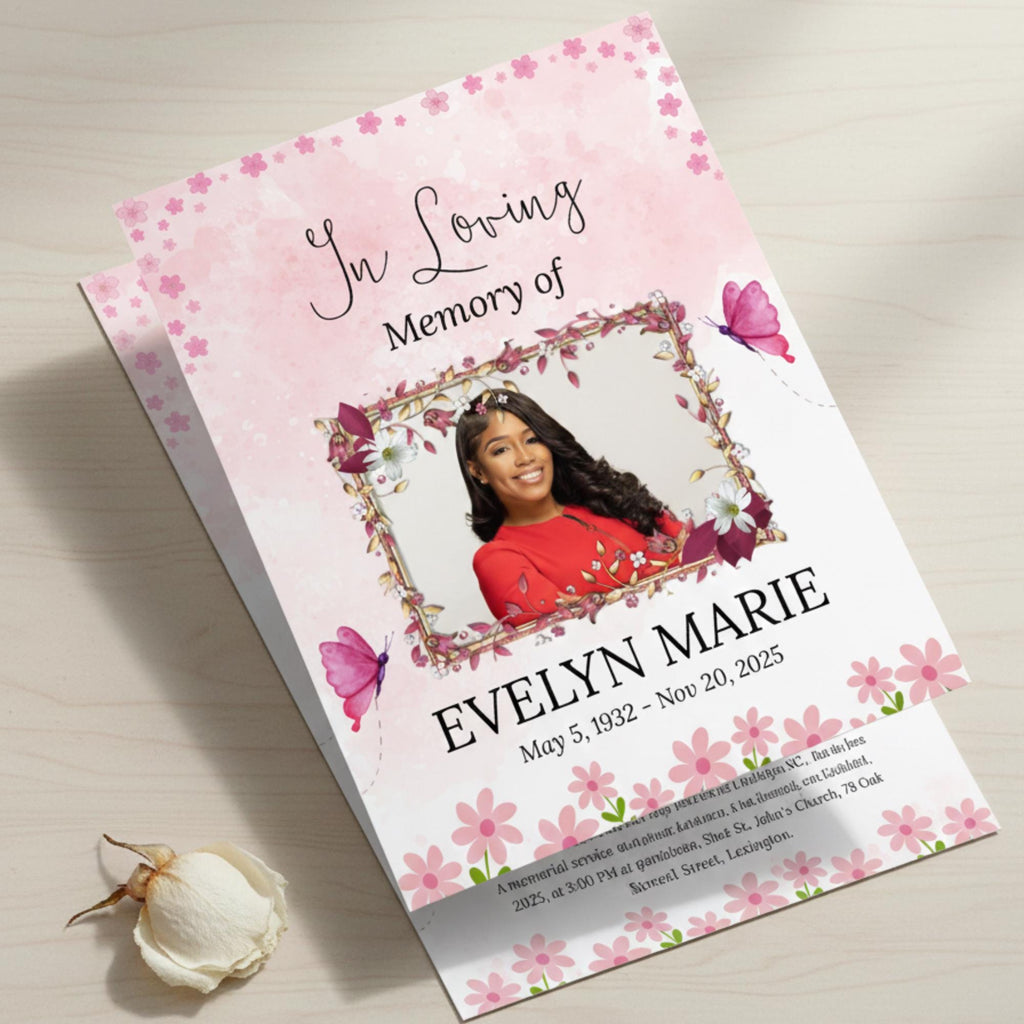 Funeral Invitation Card Canva Editable Template, In Loving Memory Template, Memorial Prayer Card, Printable Funeral Remembrance Card - Editable Memorial Canva Template