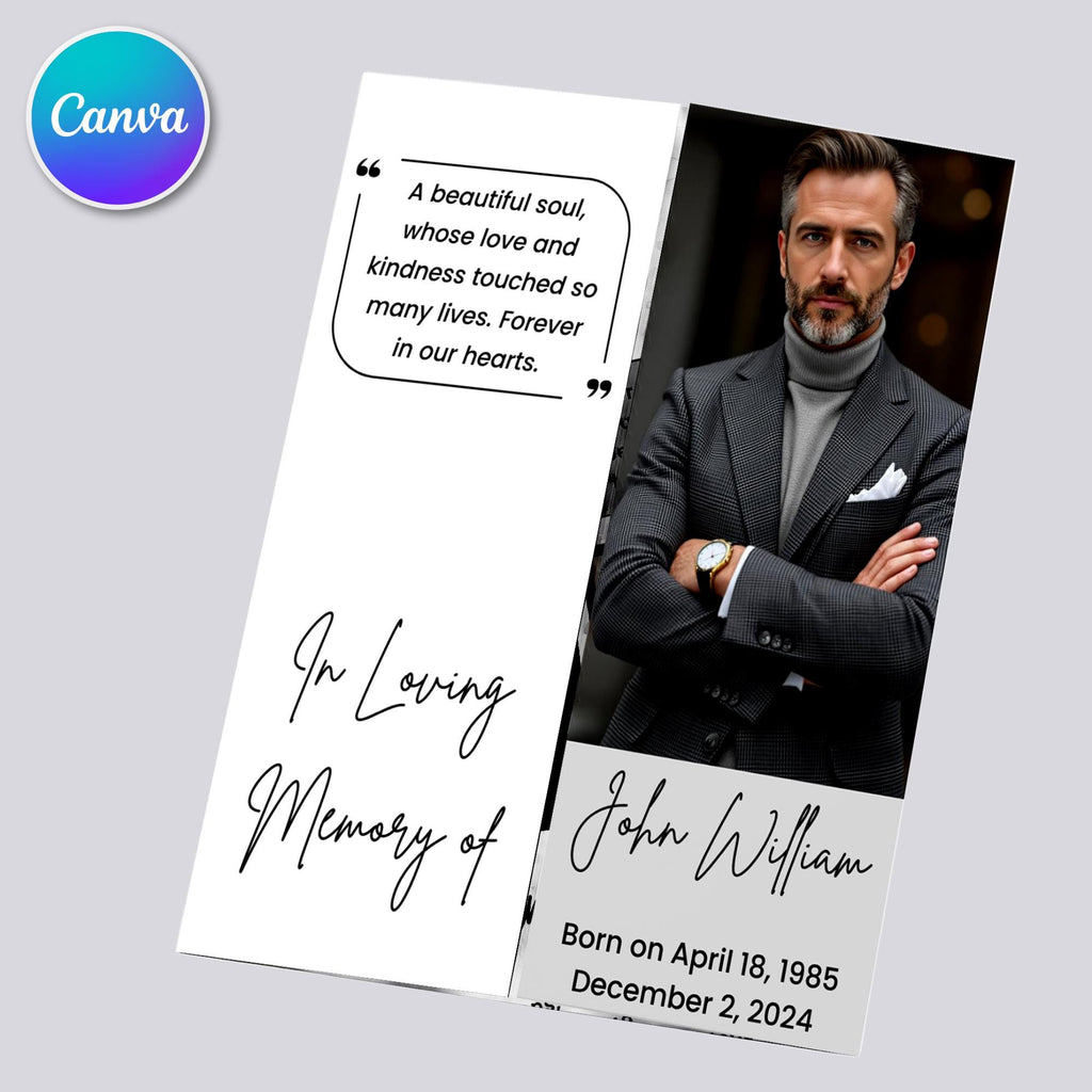 Minimalist Gatefold Funeral Program Template, In Loving Memory Canva Template, Memorial Gatefold Program, Personalized Tribute Booklet - Editable Memorial Canva Template