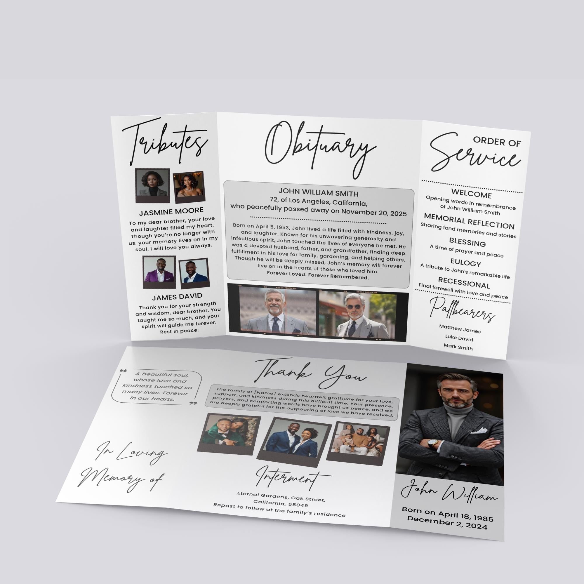 Minimalist Gatefold Funeral Program Template, In Loving Memory Canva Template, Memorial Gatefold Program, Personalized Tribute Booklet - Editable Memorial Canva Template