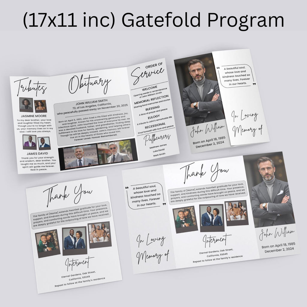Minimalist Gatefold Funeral Program Template, In Loving Memory Canva Template, Memorial Gatefold Program, Personalized Tribute Booklet - Editable Memorial Canva Template