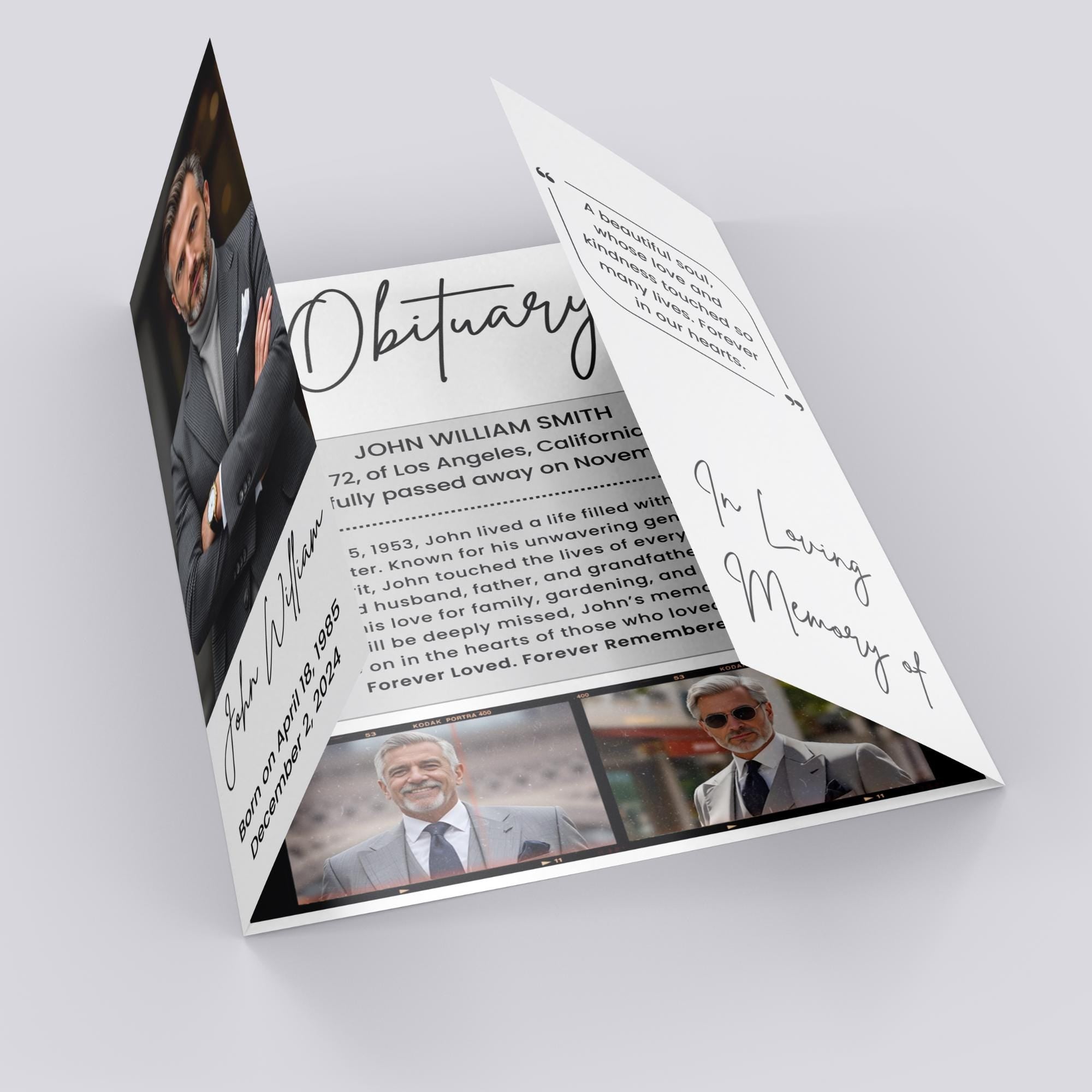 Minimalist Gatefold Funeral Program Template, In Loving Memory Canva Template, Memorial Gatefold Program, Personalized Tribute Booklet - Editable Memorial Canva Template