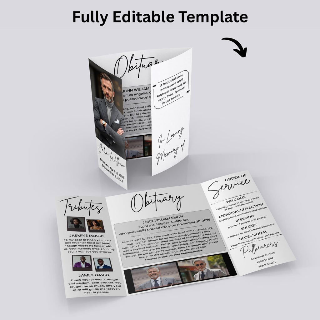 Minimalist Gatefold Funeral Program Template, In Loving Memory Canva Template, Memorial Gatefold Program, Personalized Tribute Booklet - Editable Memorial Canva Template