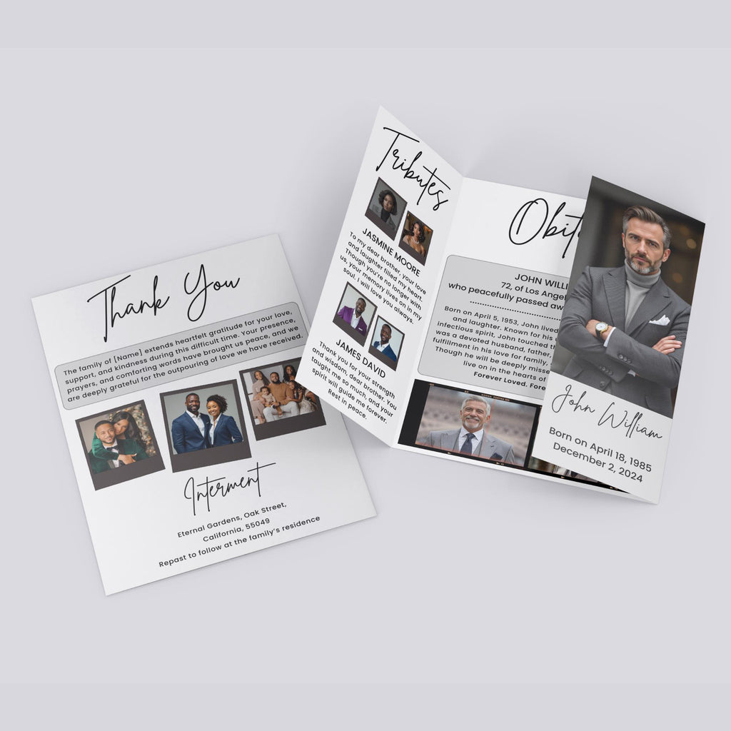 Minimalist Gatefold Funeral Program Template, In Loving Memory Canva Template, Memorial Gatefold Program, Personalized Tribute Booklet - Editable Memorial Canva Template