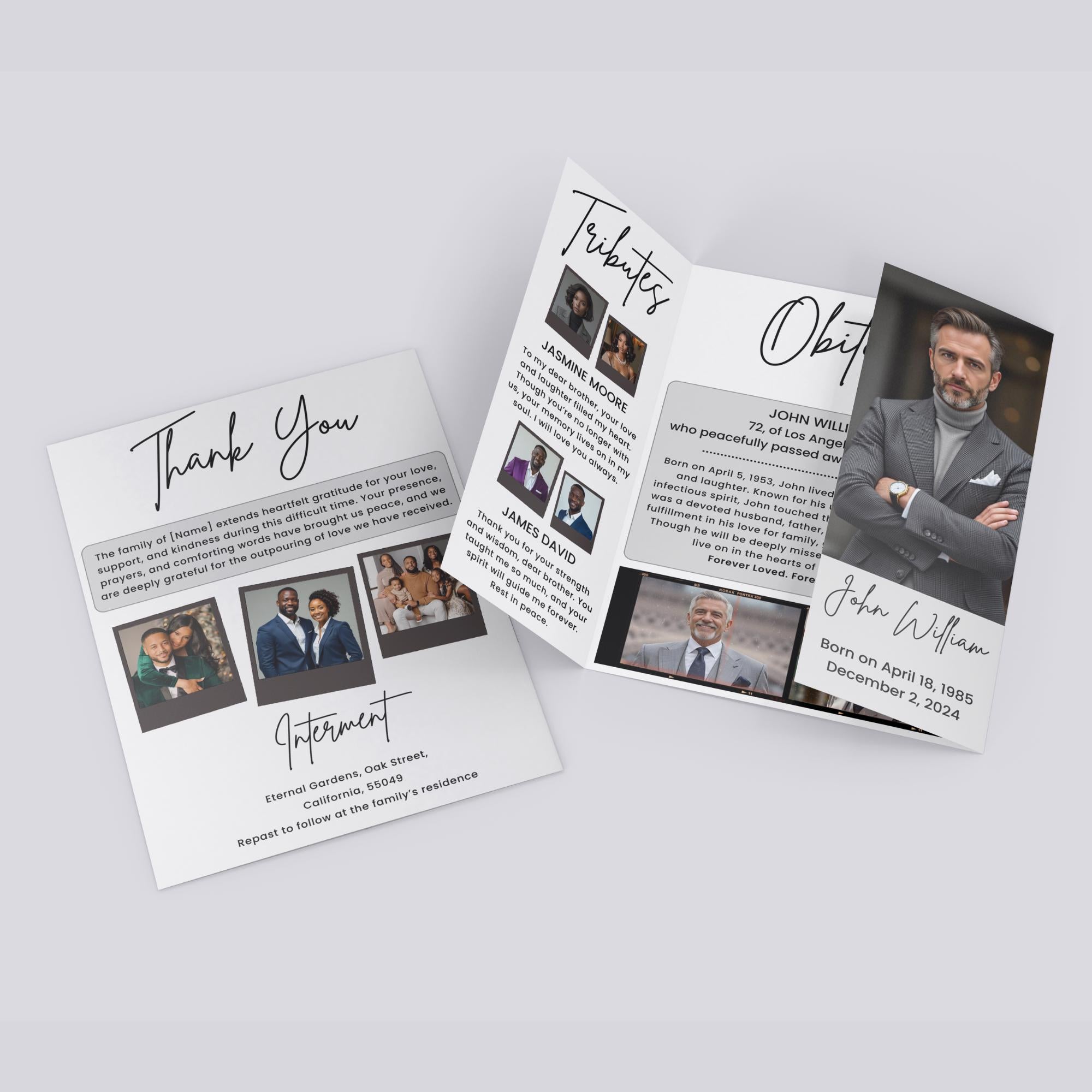 Minimalist Gatefold Funeral Program Template, In Loving Memory Canva Template, Memorial Gatefold Program, Personalized Tribute Booklet - Editable Memorial Canva Template