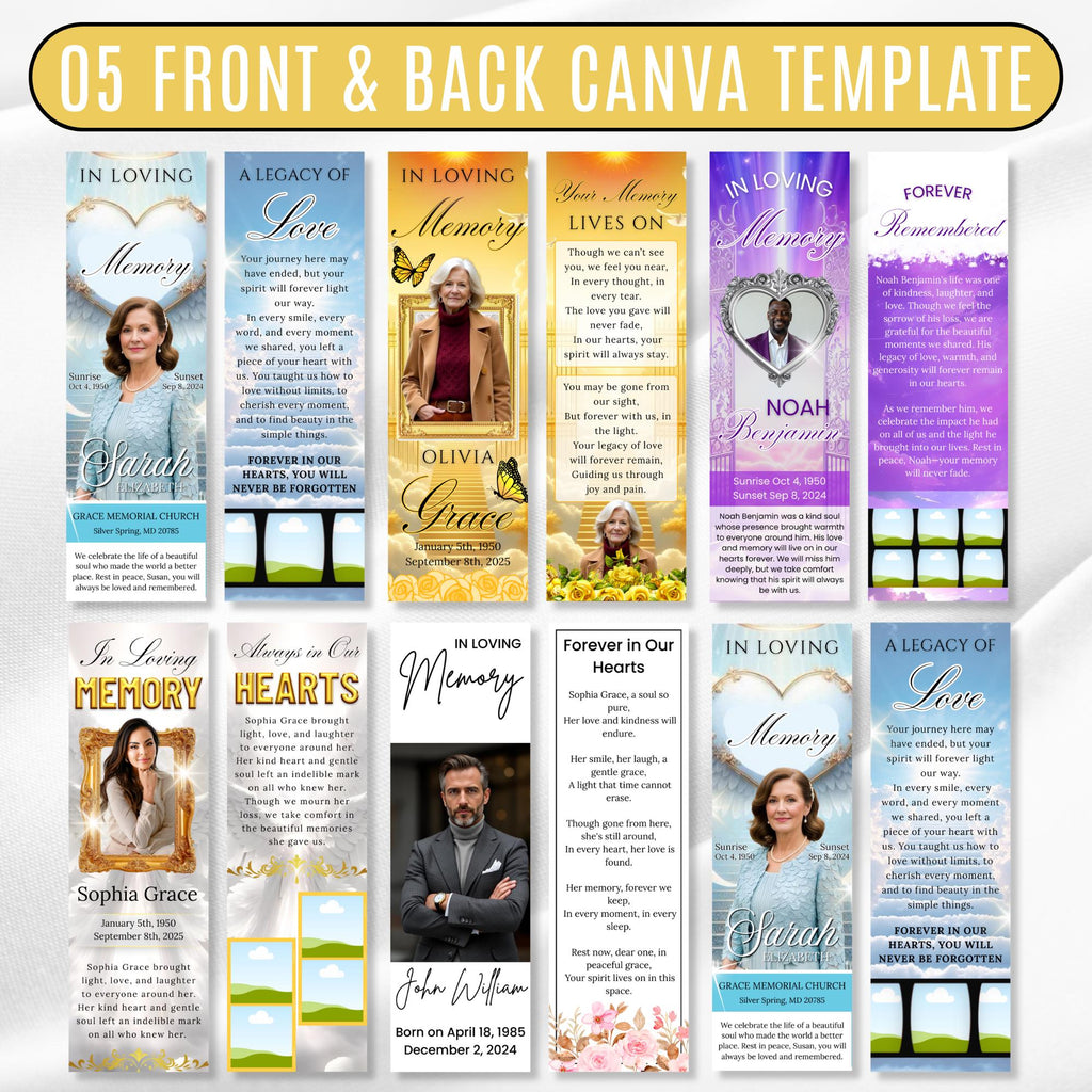 05 In Loving Memory Bookmark Canva Editable Template, Memorial Bookmark Template, Rest in Piece Bookmark Design, Funeral memorial Template - Editable Memorial Canva Template