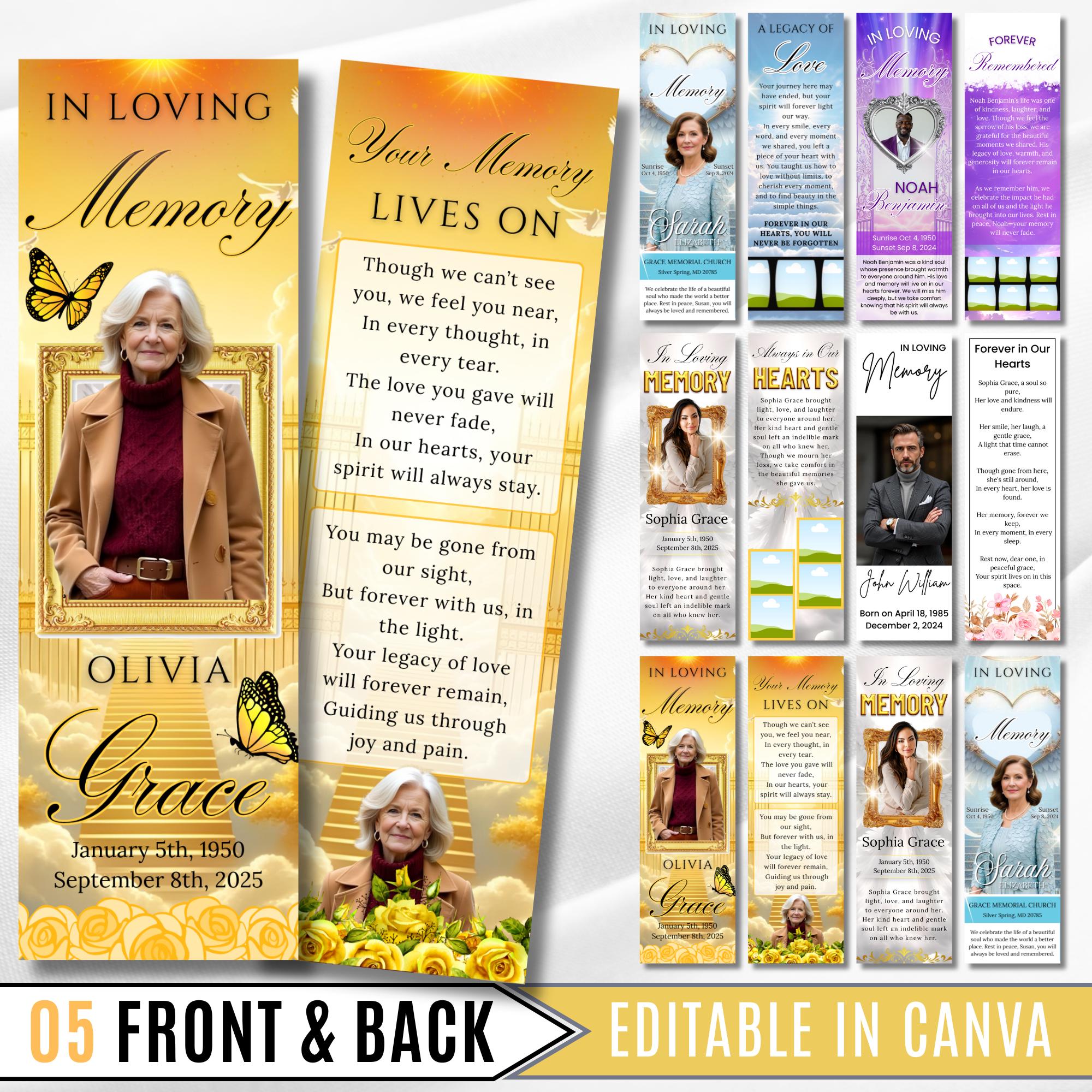 05 In Loving Memory Bookmark Canva Editable Template, Memorial Bookmark Template, Rest in Piece Bookmark Design, Funeral memorial Template - Editable Memorial Canva Template