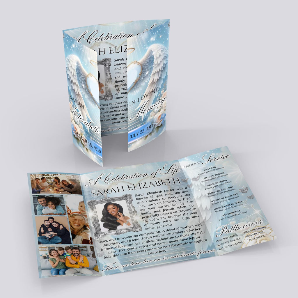 Angel Wings Gatefold Funeral Program, In Loving Memory Canva Template, Memorial Gatefold Program, Celebration of Life Funeral Brochure - Editable Memorial Canva Template