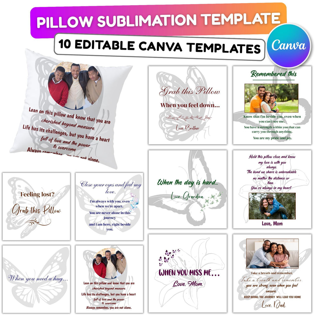 10 Memorial Pillow Sublimation Canva Editable Templates, When The Day Is Hard Templates, In Loving Memory, Always In Our Heart Pillow Design - Editable Memorial Canva Template