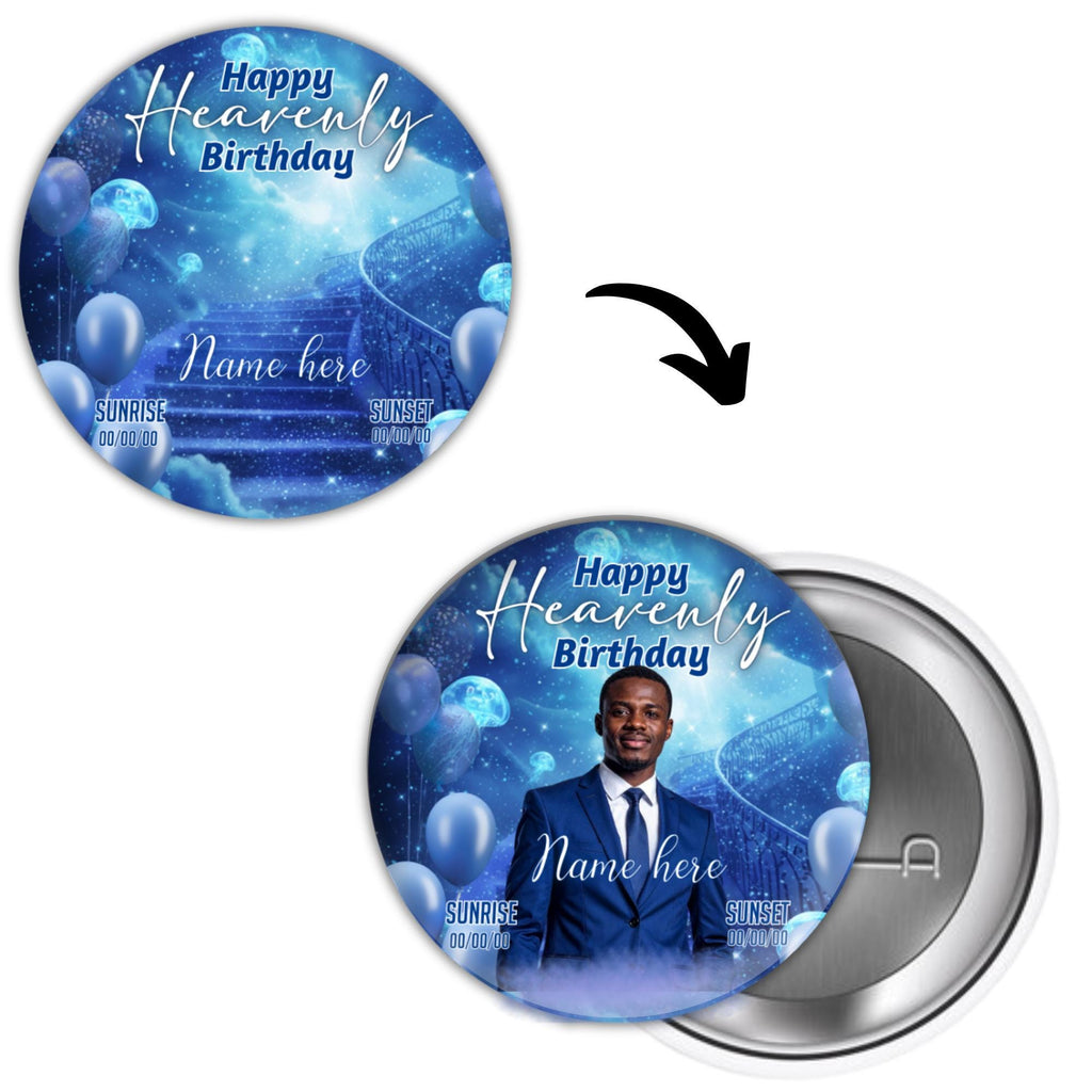 10 Happy Heavenly Birthday Pin Button Canva Editable Template, In Loving Memory Template, Memorial Pin Button, Funeral & Celebration of Life - Editable Memorial Canva Template