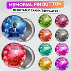 10 Happy Heavenly Birthday Pin Button Canva Editable Template, In Loving Memory Template, Memorial Pin Button, Funeral & Celebration of Life - Editable Memorial Canva Template