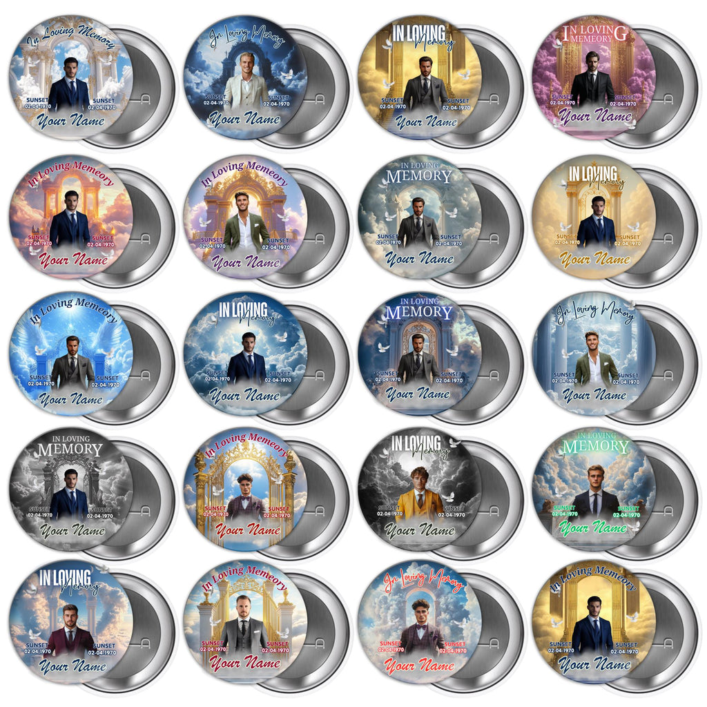 25 In Loving Memory Pin Button Canva Editable Templates, In Loving Memory Templates, Memorial Canva Template, Funeral & Celebration of Life - Editable Memorial Canva Template