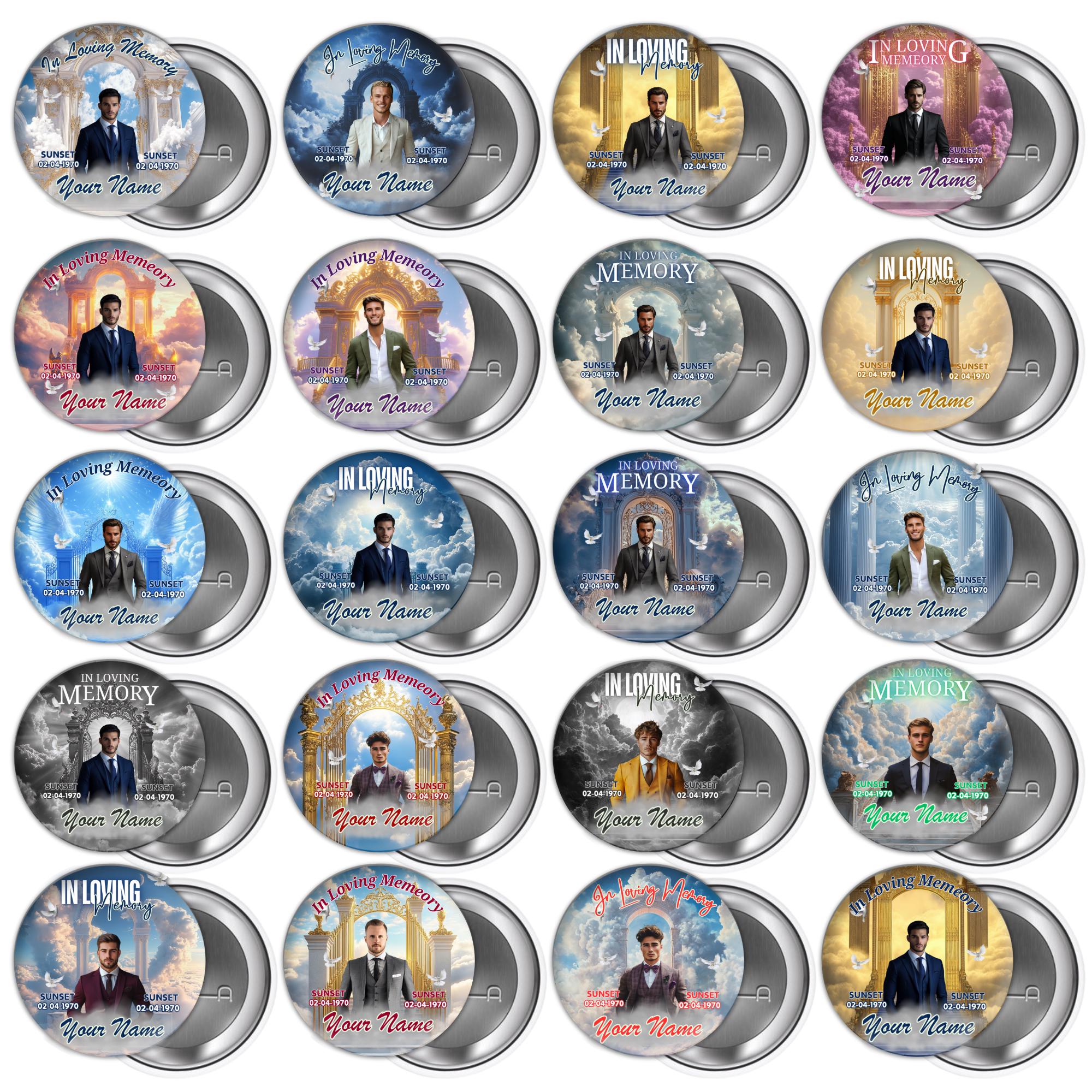25 In Loving Memory Pin Button Canva Editable Templates, In Loving Memory Templates, Memorial Canva Template, Funeral & Celebration of Life - Editable Memorial Canva Template