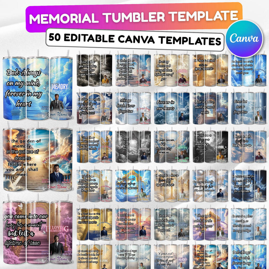50 Memorial Tumbler Canva Editable Template Bundle, Canva Editable Template, In Loving Memory Tumbler, Add your Own Photo Canva Tumbler - Editable Memorial Canva Template