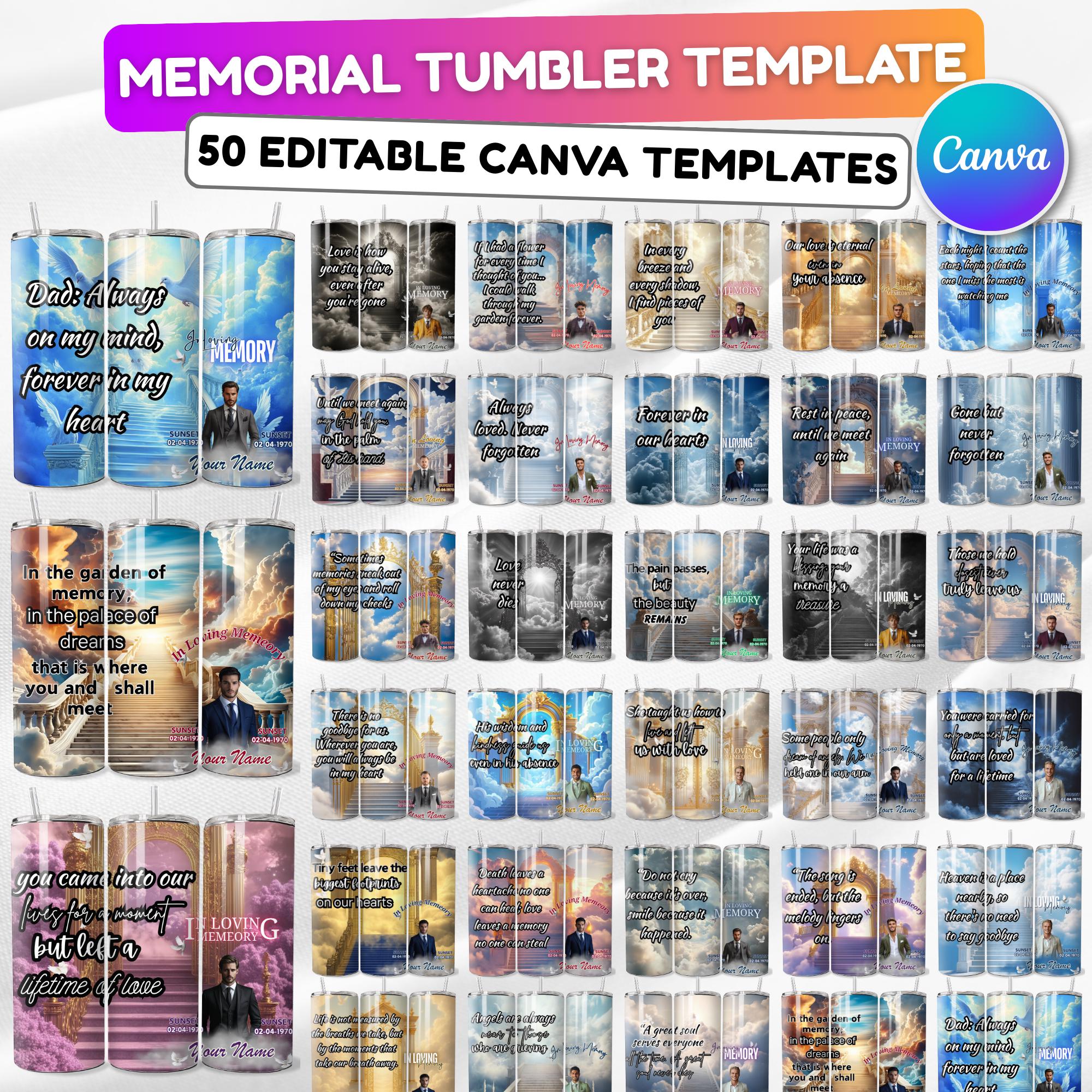 50 Memorial Tumbler Canva Editable Template Bundle, Canva Editable Template, In Loving Memory Tumbler, Add your Own Photo Canva Tumbler - Editable Memorial Canva Template