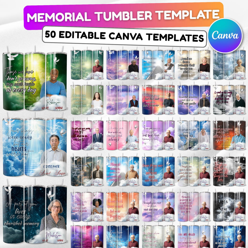50 Memorial Tumbler Canva Editable Template Bundle, Canva Editable Template, In Loving Memory Tumbler, Add your Own Photo Canva Tumbler - Editable Memorial Canva Template