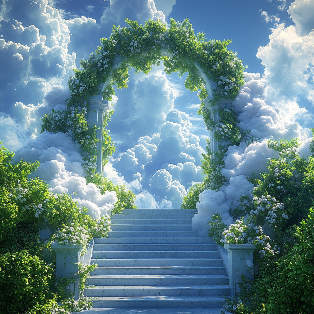 100 Memorial Heaven Backgrounds Png Bundle, Memorial Backgrounds, In Loving Memory Backgrounds, Heaven Stair Steps & Gate, Rest In Peace - Editable Memorial Canva Template