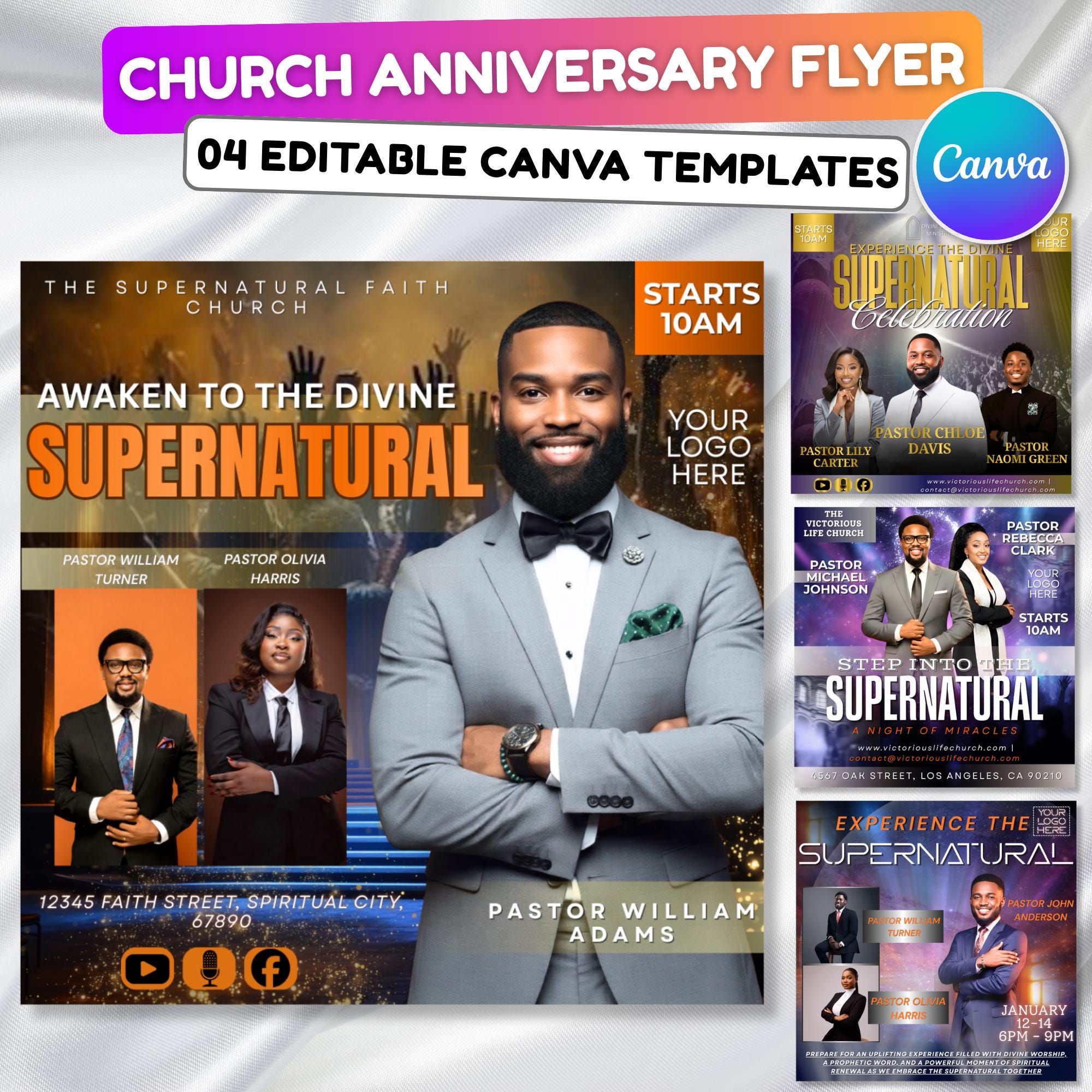 04 Super Natural Flyer Canva Editable Template, Sunday Church Flyer, Religious Event Flyer, Praise and Worship, Digital Download - Editable Memorial Canva Template