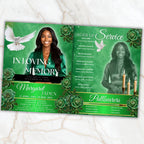08 Pages Green Roses Lightning Funeral Program Template, Bi-Fold Funeral Program, In Loving Memory, Obituary Celebration Of Life Program - Editable Memorial Canva Template