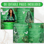 08 Pages Green Roses Lightning Funeral Program Template, Bi-Fold Funeral Program, In Loving Memory, Obituary Celebration Of Life Program - Editable Memorial Canva Template