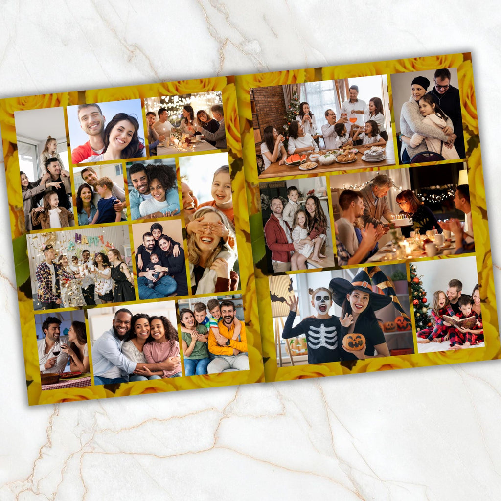 08 Pages Yellow Glitter Roses Funeral Program Template, Bi-Fold Funeral Program, In Loving Memory, Obituary Celebration Of Life Program - Editable Memorial Canva Template