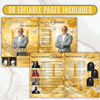 08 Pages Yellow Heaven Background Funeral Program Template, Bi-Fold Funeral Program, In Loving Memory, Obituary Celebration Of Life Program - Editable Memorial Canva Template