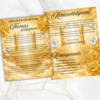 08 Pages Yellow Heaven Background Funeral Program Template, Bi-Fold Funeral Program, In Loving Memory, Obituary Celebration Of Life Program - Editable Memorial Canva Template